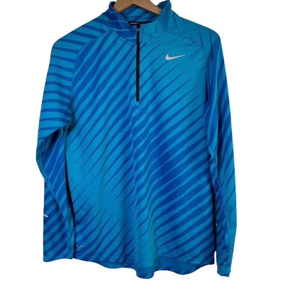 Nike Sweaters - NIKE WOMEN THERMAL ATHLETIC BLUE STRIPED RUNNING HALF ZIP SHIRT SIZE LARGE